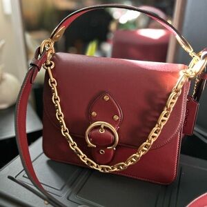 NWT Coach BEAT Mixed Leather Shoulder Bag with Rivets / Red Sand